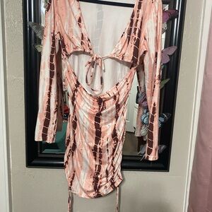 SHEIN Backless Pink and Brown Dress
